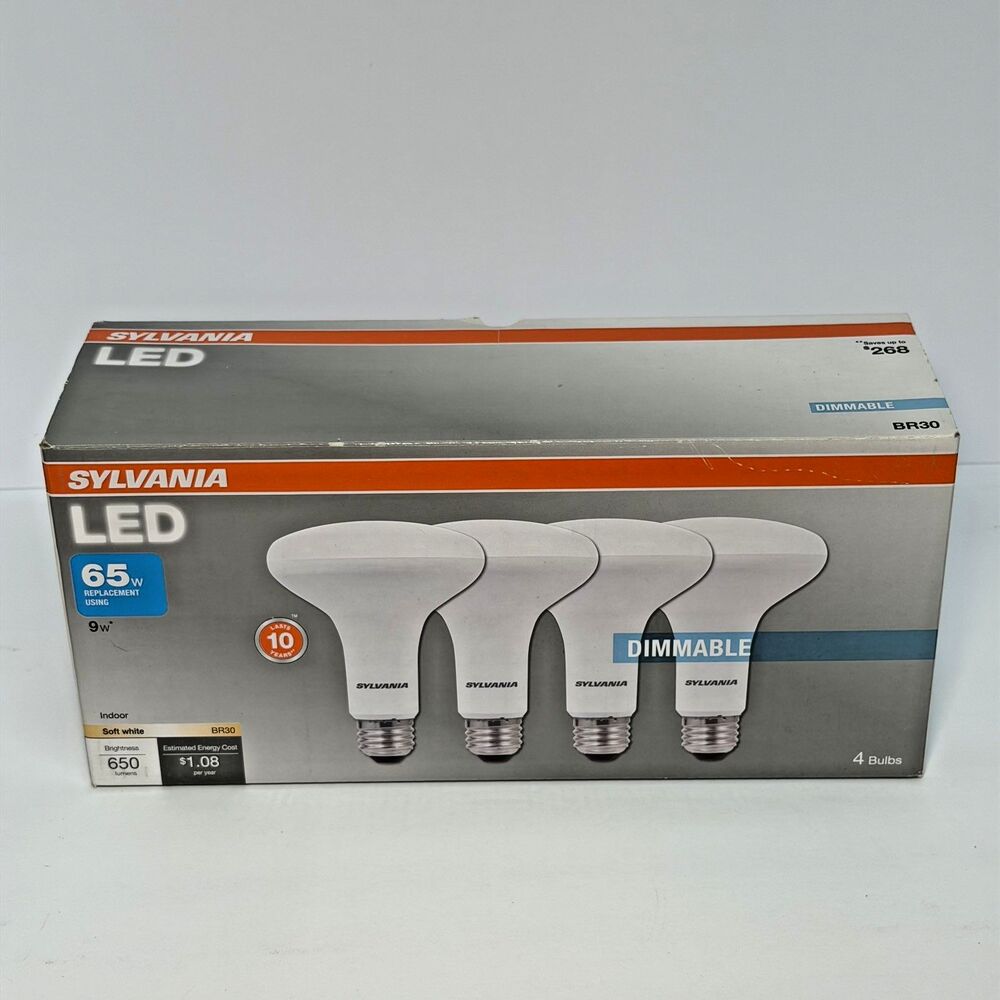 SYLVANIA LED BR30 Bulb 65W Equiv. Dimmable 650 Lumens 2700K, Soft White 4 Pack